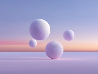 Minimalist 3D abstract spheres floating in a pastel gradient sky