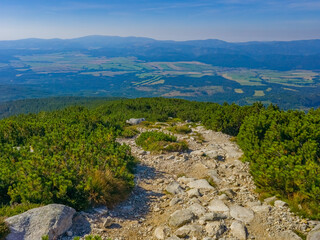 Panorama view of High Tatras national park from track towards Kr