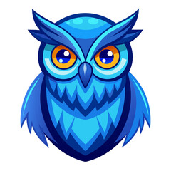 Blue Owl with Glowing Eyes in Symmetrical Vector Style on Dark Background