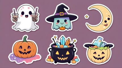 cute halloween icons set