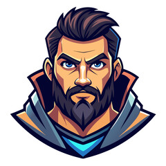 Bearded Gamer with Intense Eyes in Symmetrical Vector Composition