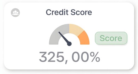 Credit Score UI illustration with a gauge meter and high rating, representing financial health, banking applications, and personal finance management.