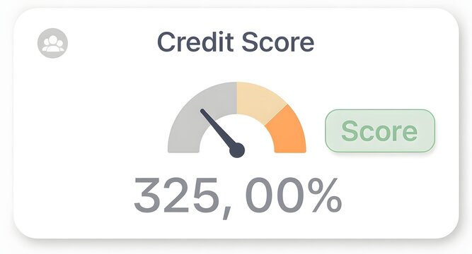 Credit Score UI illustration with a gauge meter and high rating, representing financial health, banking applications, and personal finance management. - Powered by Adobe