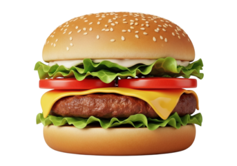 Delicious Hamburger with Fresh Ingredients on Black Background a Culinary Delight for Food Lovers and Fast Food Enthusiasts Featuring a Juicy Patty and Crisp Vegetables