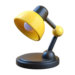 Modern yellow desk lamp with adjustable arm and light bulb isolated on transparent background