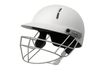 Fototapeta premium Cricket protective headgear safeguarding player from potential impact, resting on clean white surface