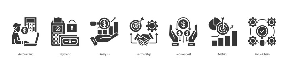 Cost Analysis banner web icon set vector illustration concept with icon of accountant, payment, analysis, partnership, reduce cost, metrics, value chain