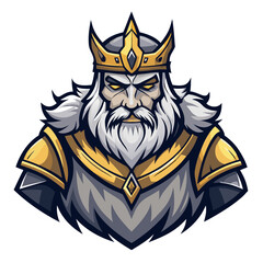 Medieval King Mascot with Tall Crown – Deep Grayscale Vector with Gold Accents