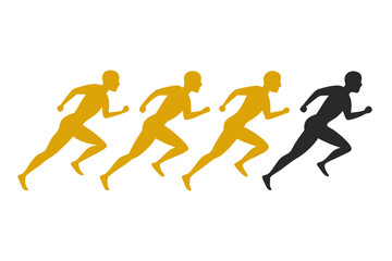 set of Silhouette of a runner sprinting, minimal vector, isolated on white background