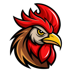 Stylized Rooster Head with Thick Outlines – Bold Layered Feather Vector Mascot