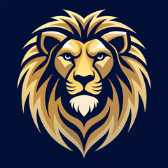 Fototapeta premium Symmetrical Golden-Hued Lion Head on Navy – Curved Vector Lines for Pride and Dominance