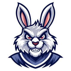 Angry Navy-White Bunny Mascot – Sharp-Lined Vector Esports Design