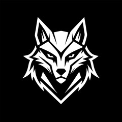 Minimal White-on-Black Abstract Wolf – Symmetrical High-Contrast Aggressive Vector Style