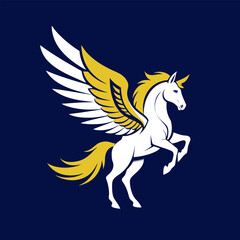 Fantasy Pegasus with White-Gold Wings – Midnight Blue Classic Serif Vector Design