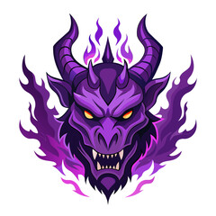Purple Demonic Dragon Head with Horns, Spikes, and Swirling Flames