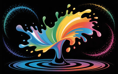 Vibrant Splash of Rainbow Colors in Abstract Liquid Paint Explosion Artwork.