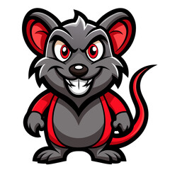 Obraz premium Dark-Toned Cartoon Rat Mascot with Red Inner Ear and Clean Outlines