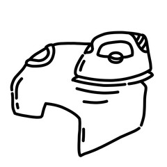 Vector illustration of a clothing iron on shirt. Minimalist lifestyle icon line art outline illustration.
