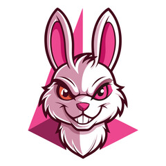 Half-Face Pink-and-White Bunny Mascot in Angular Symmetry