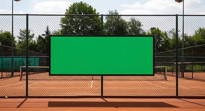 Tennis Court with Green Screen Display for Advertising or Information