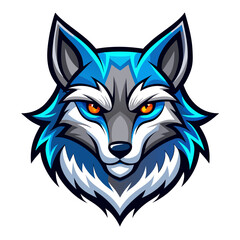 Blue-and-Silver Wolf Mascot with Glowing Eyes and Digital Edge