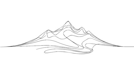 Minimalist continuous line drawing of mountain landscape contour outline for travel, adventure, decor, logo, or t shirt design