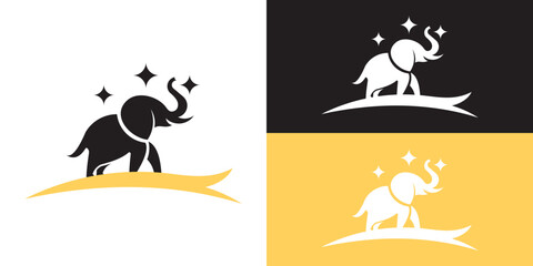 Wildlife logo with elephant shape modern line art style, vector graphic template.