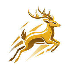 Golden Deer Mascot Leaping Forward with Sleek Angular Motion Trails