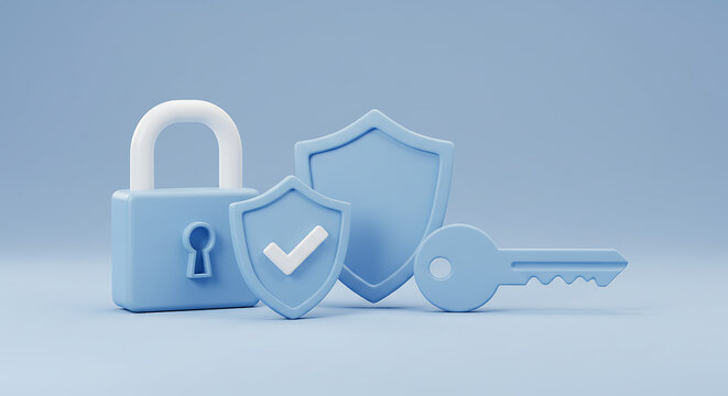 Secured access with shield padlock and key security concept data protection and privacy ensuring confidentiality of sensitive information