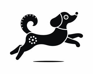 Silhouette of a jumping dog icon and logo, playful vector