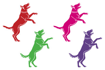 Obraz premium set of Silhouette of a jumping dog, playful vector