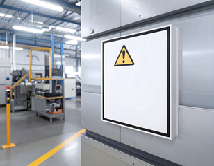 Realistic Safety Sign Mockup on Industrial Factory Wall, Editable Workplace Template