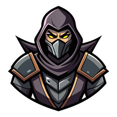 Stealth Assassin in Mask and Armor with Dark Battle-Ready Aura