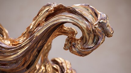 full scene of divine figure sculpted from swirling molten precious metals, gold and copper streams twisting into muscular form, elegant and powerful motion, modern fluid sculpture aesthetic 