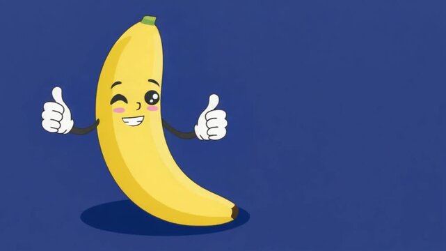 Animated banana character giving thumbs up in a fun, kid-friendly video clip