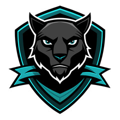 Black Panther Silhouette with Razor-Edged Fur and Teal Accents in Badge Layout