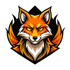 Fiery Fox Mascot with Amber Eyes in Black-and-Yellow Esport Crest