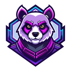 Cyber Panda with Neon Purple Fur Accents in Central Tech-Style Badge