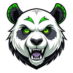 Snarling Panda Face with Glowing Green Eye Streaks in Layered Vector Segments