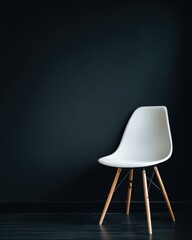 Minimalist White Chair Against Dark Wall in Modern Interior Design Space for Elegant Home Decoration