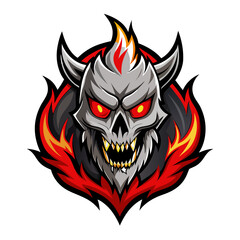 Fiery Beast Skull Mascot with Glowing Eyes in Dark Vector Style