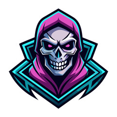 Gangster Skull Logo with Neon-Lit Shadows in Clean Vector Layers for Gaming or Mafia Branding
