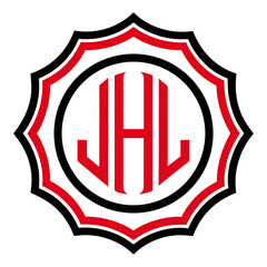 Stylish “JHL” Monogram in Classic Badge Shape with Red and White Outline in Balanced Vector Output