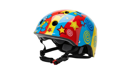 Fototapeta premium Fun and Vibrant Kids Safety Helmet Featuring Cartoon Designs for Cycling Adventures and Safety