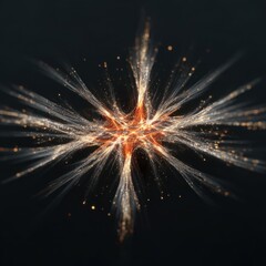 Abstract swirling particles creating vibrant explosion with light trails against a dark background