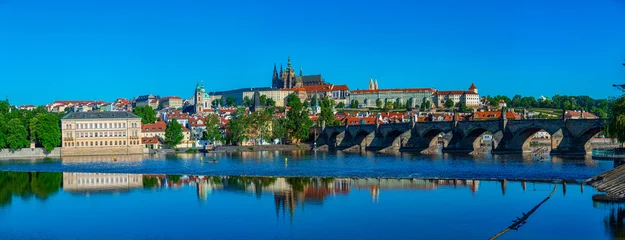 Plexiglas schilderij Karelsbrug Panorama of Prague dominated by the Prague castle, Czech republic  © dudlajzov