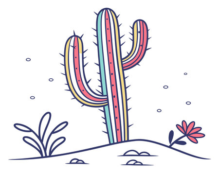 Minimal line icon of a cactus, modern style