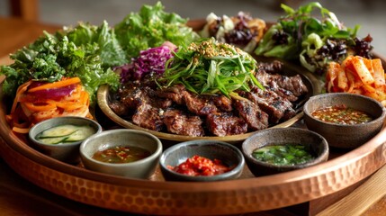 Delicious Bulgogi Beef Cooked Tableside on Copper Grill Platter