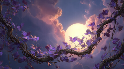 Fantasy Night Sky with Shining Moon