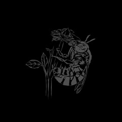 icon of an Amegilla bee also known as a blue-banded bee on a blooming flower plant